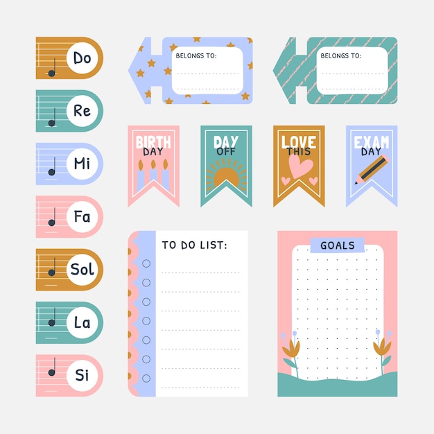 Free vector hand drawn notebook label collection