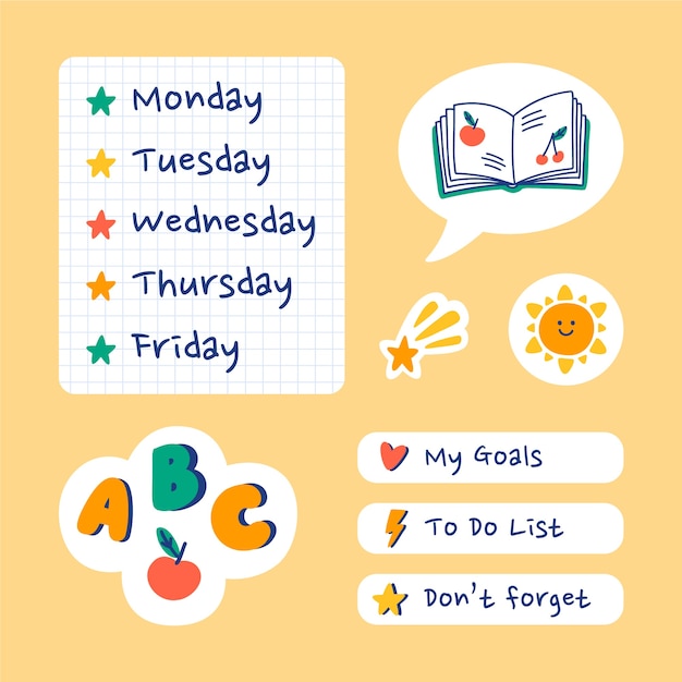 7 Days of the week. Sunday, Monday, Tuesday, Wednesday, Thursday, Friday,  Saturday. Colorful words for planner, calendar, etc. 4938967 Vector Art at  Vecteezy