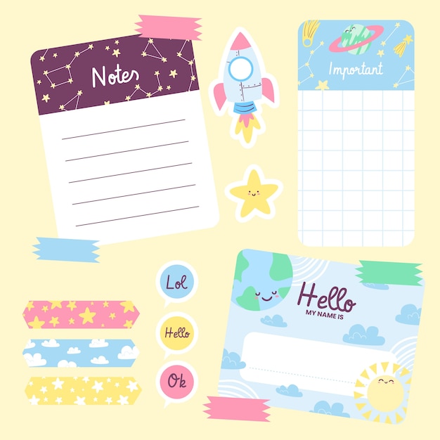 Free vector hand drawn notebook labels design