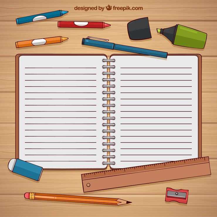 मुफ़्त वेक्टर hand drawn notebook with pencils and material