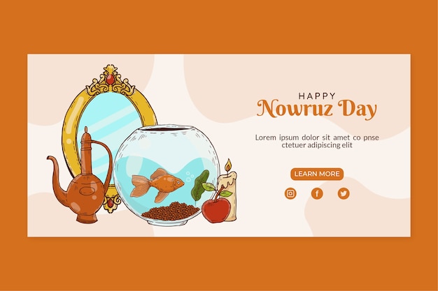 손으로 그린 nowruz 가로 배너 템플릿