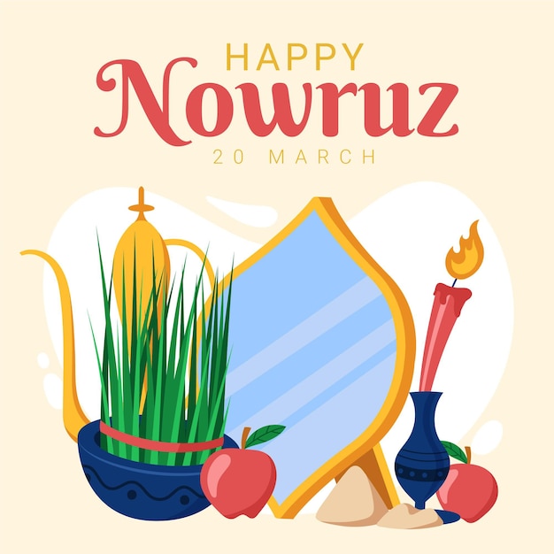 Oggetti illustrati nowruz disegnati a mano