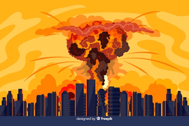 Free vector hand drawn nuclear explosion in a city