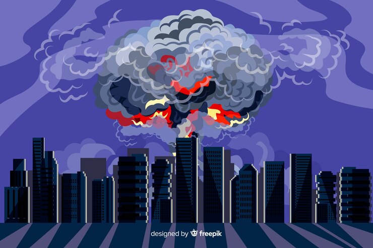 Free Vector hand drawn nuclear explosion in a city