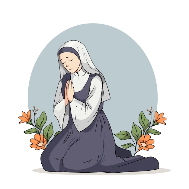 Free vector hand drawn nun cartoon illustration