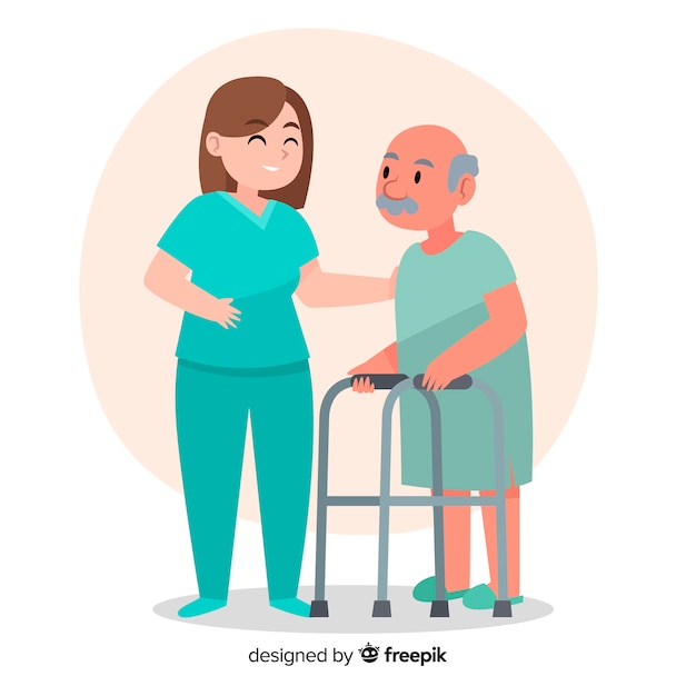 Free vector hand drawn nurse helping patient background