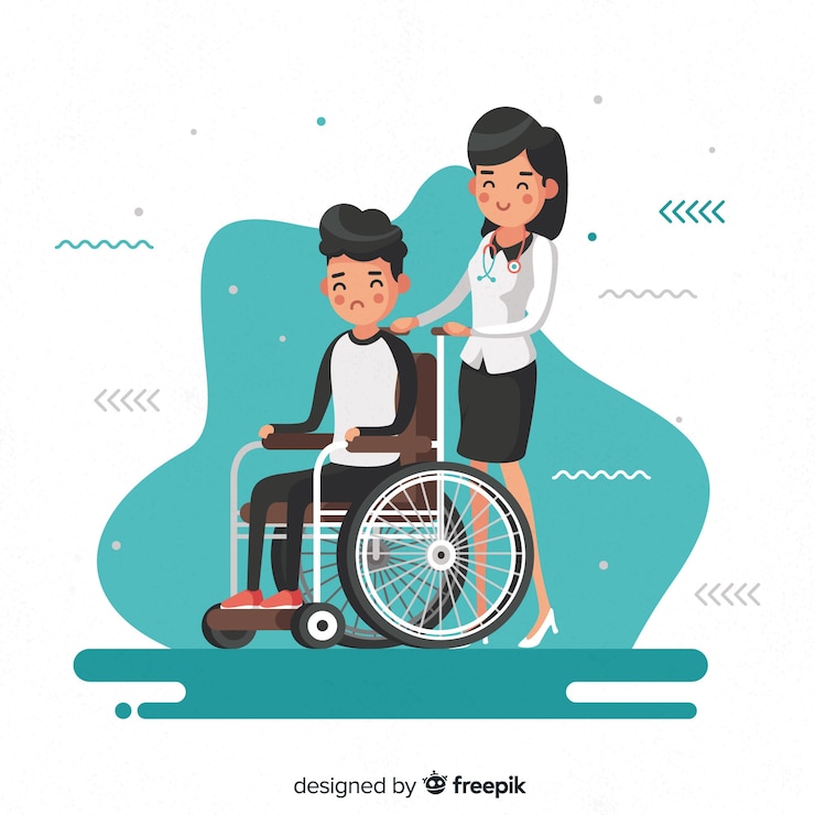 無料Vector 手描き看護師支援患者