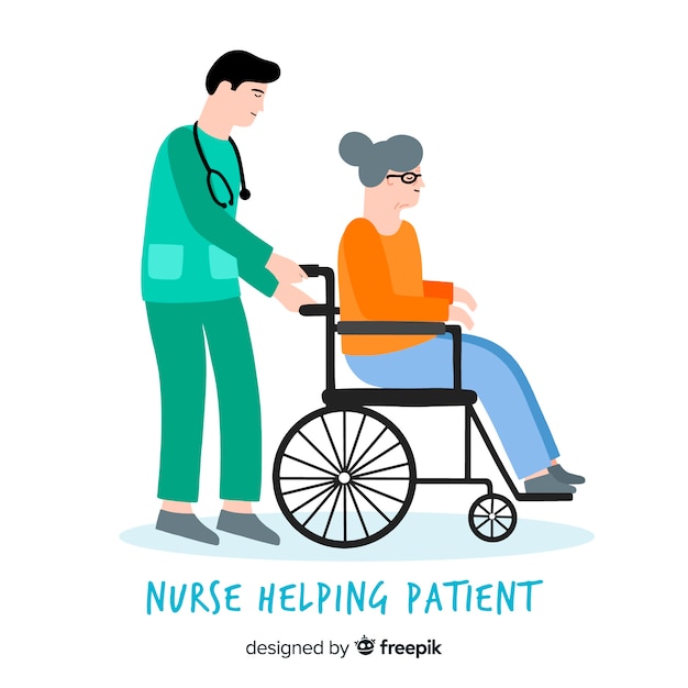 Hand drawn nurse helping patient