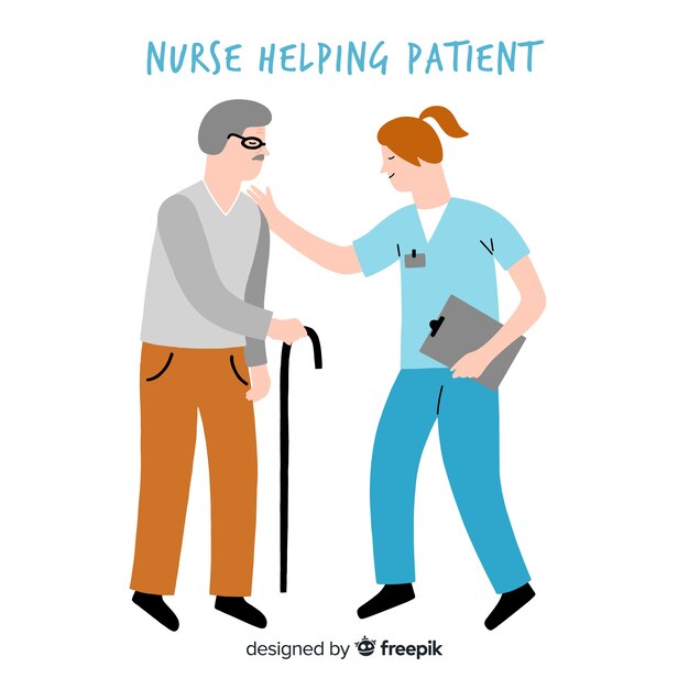 Hand drawn nurse helping patient