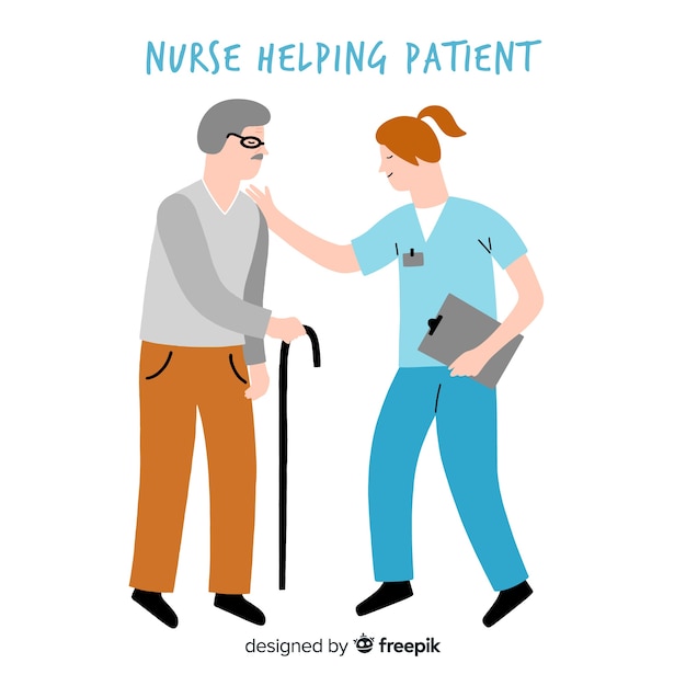 Нарисованная рукой медсестра помогая пациенту