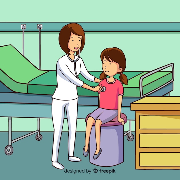 Hand drawn nurse helping patient