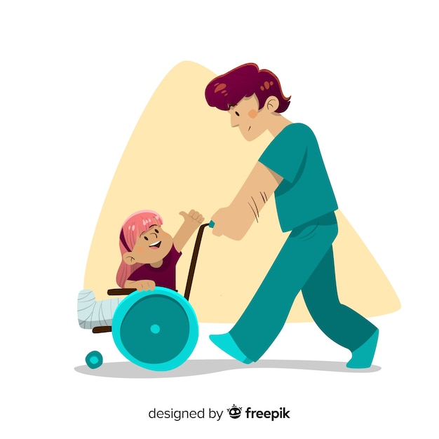 Free vector hand drawn nurse taking care of patient