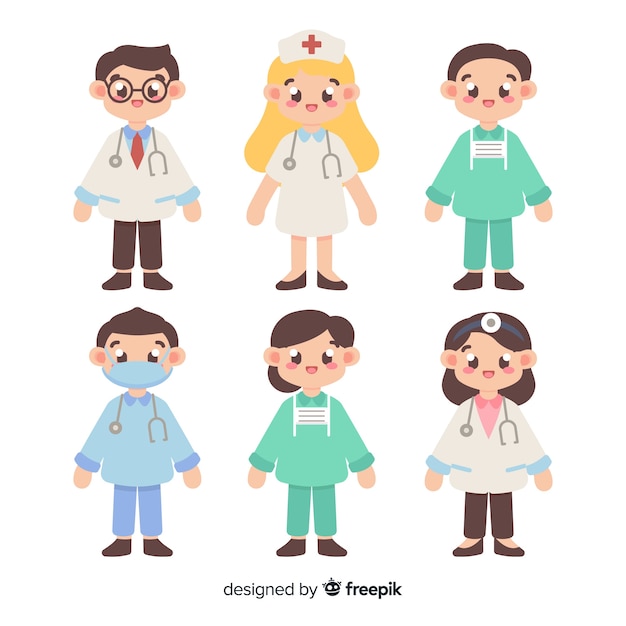 Free vector hand drawn nurse team collection