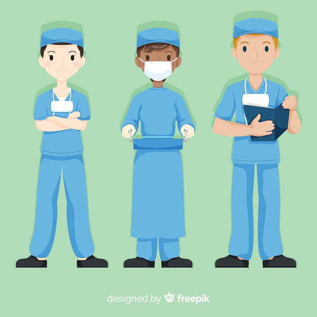 Free vector hand drawn nurse team collection