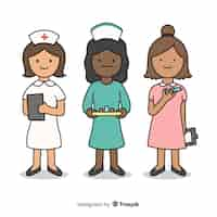 Free vector hand drawn nurse team