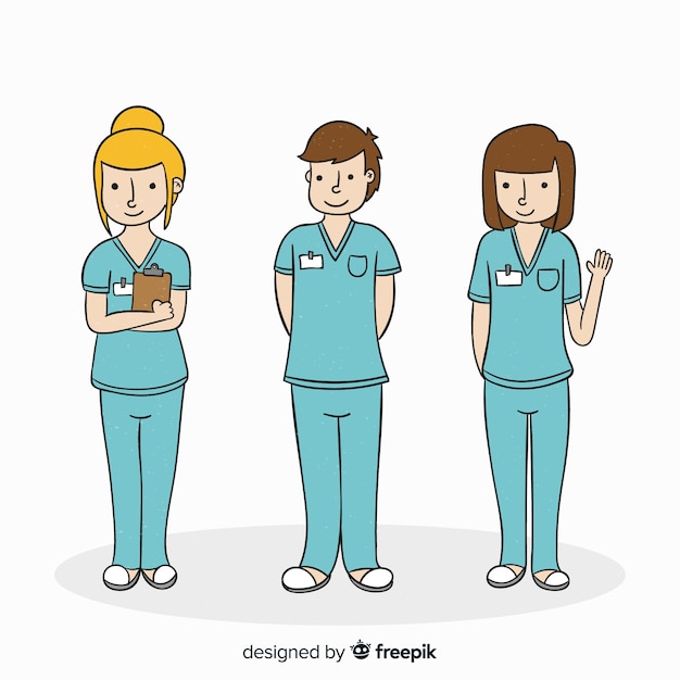 Free vector hand drawn nurse team