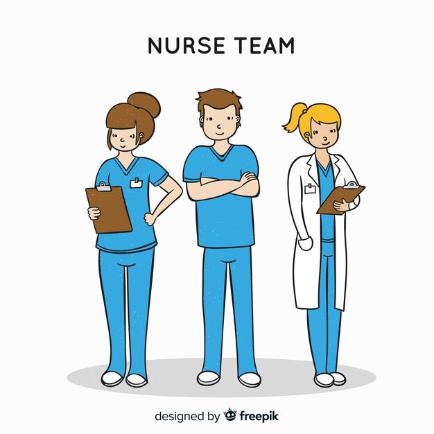 Hand drawn nurse team