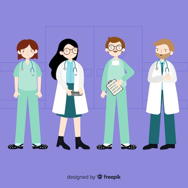 Бесплатное векторное изображение Нарисованная рукой команда медсестры