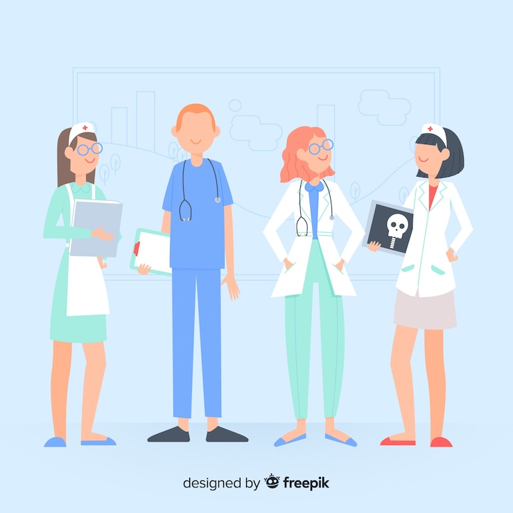 無料Vector 手描き看護師チーム