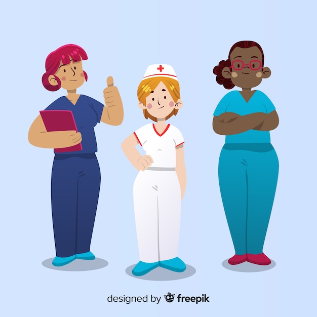 Free vector hand drawn nurse team