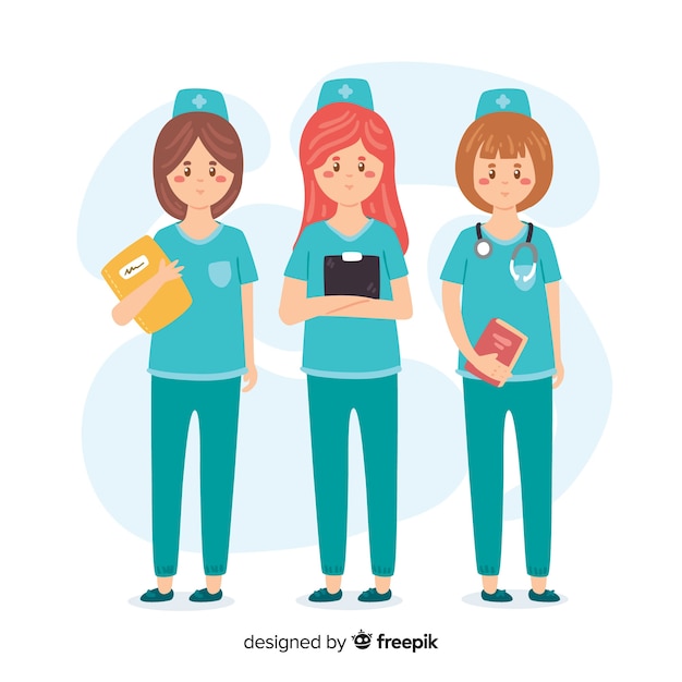 Free vector hand drawn nurse team