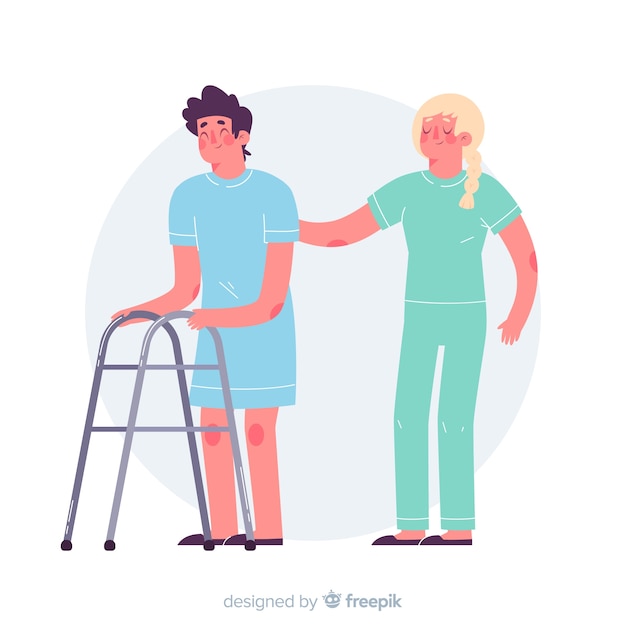 Vettore gratuito infermiera disegnata a mano con paziente