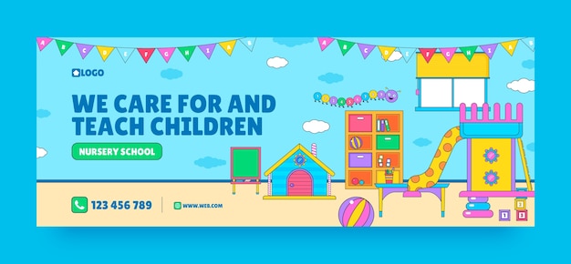 Free vector hand drawn nursery school design template