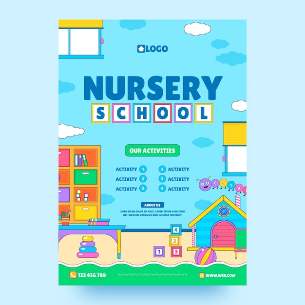 Hand drawn nursery school design template