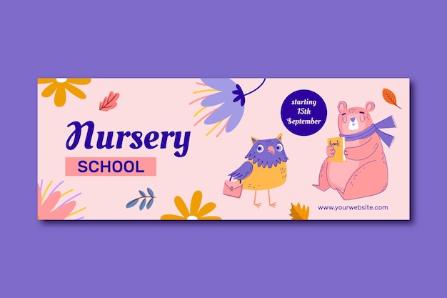 Free vector hand drawn nursery school facebook cover