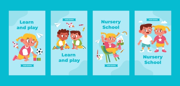 Free vector hand drawn nursery school instagram stories