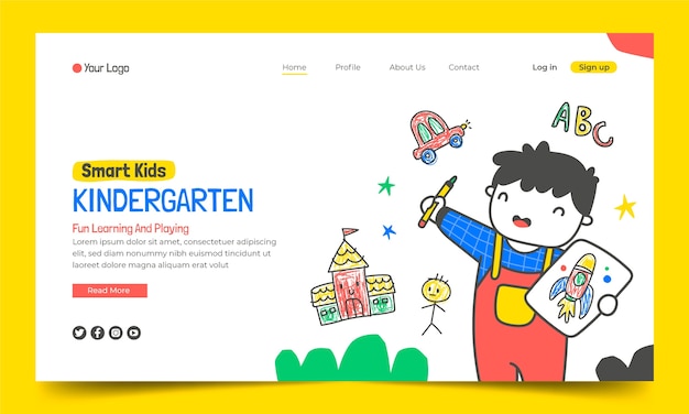 Free vector hand drawn nursery school landing page template