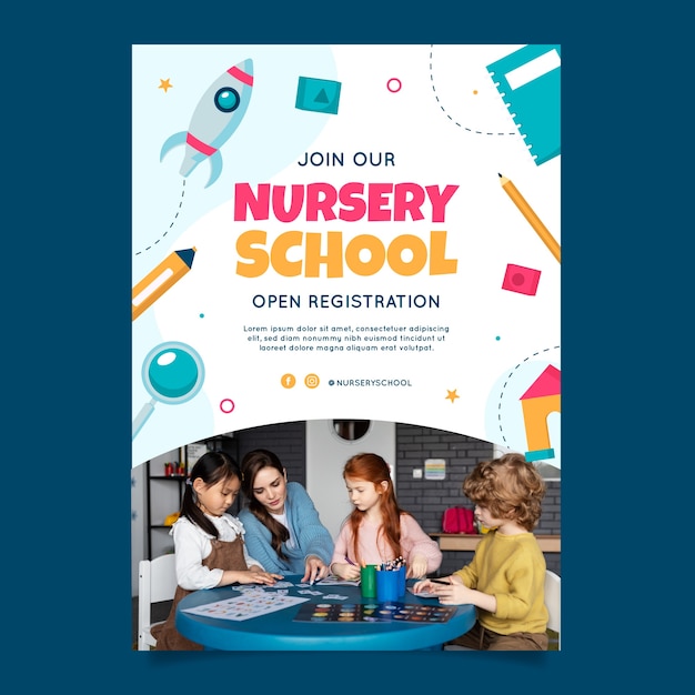 Free vector hand drawn nursery school poster