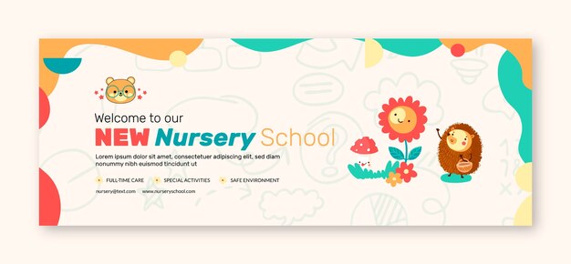 Hand drawn nursery school social media cover template