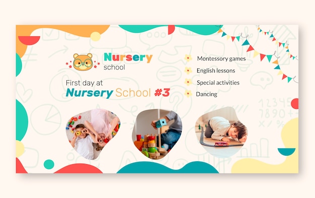 Free vector hand drawn nursery school social media promo template