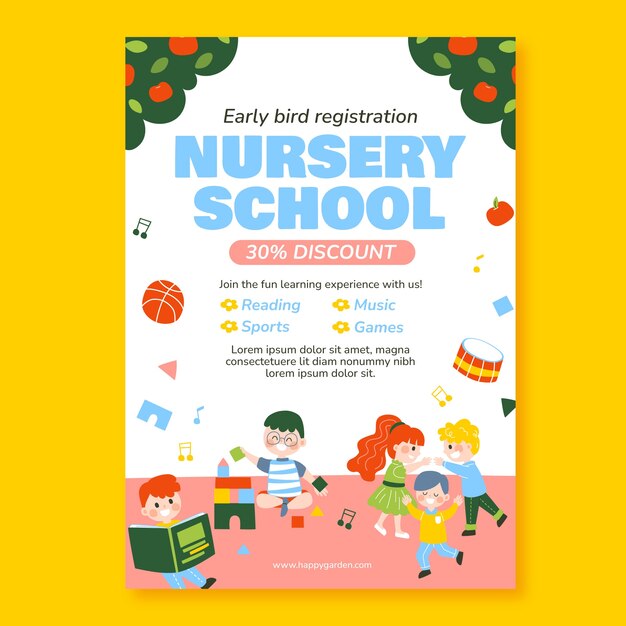 hand drawn nursery school template design