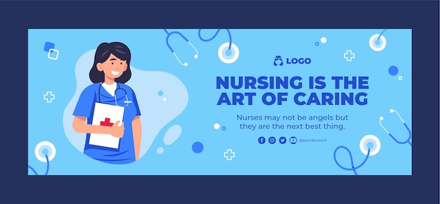 Vettore gratuito modello di banner della scuola di infermieristica disegnato a mano