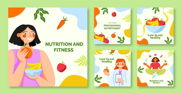 Free vector hand drawn nutritionist advice instagram posts template