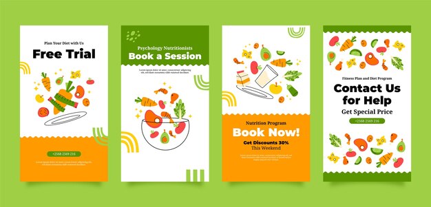 hand drawn nutritionist advice instagram stories set