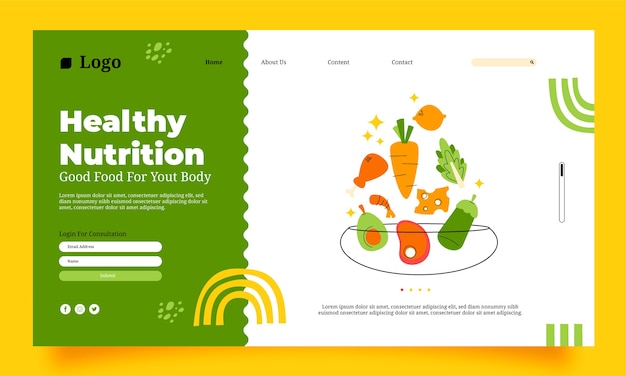 Free vector hand drawn nutritionist advice landing page template