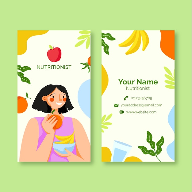 Free vector hand drawn nutritionist advice vertical business card