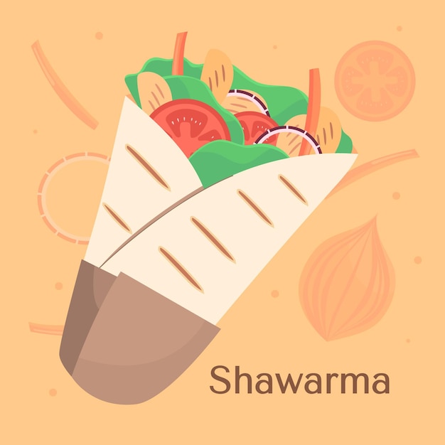 무료 벡터 손으로 그린 영양가있는 shawarma 그림