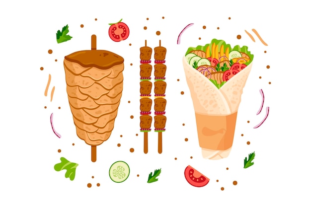 Vettore gratuito illustrazione nutriente di shawarma disegnata a mano