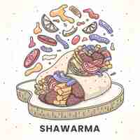 Vettore gratuito illustrazione nutriente di shawarma disegnata a mano