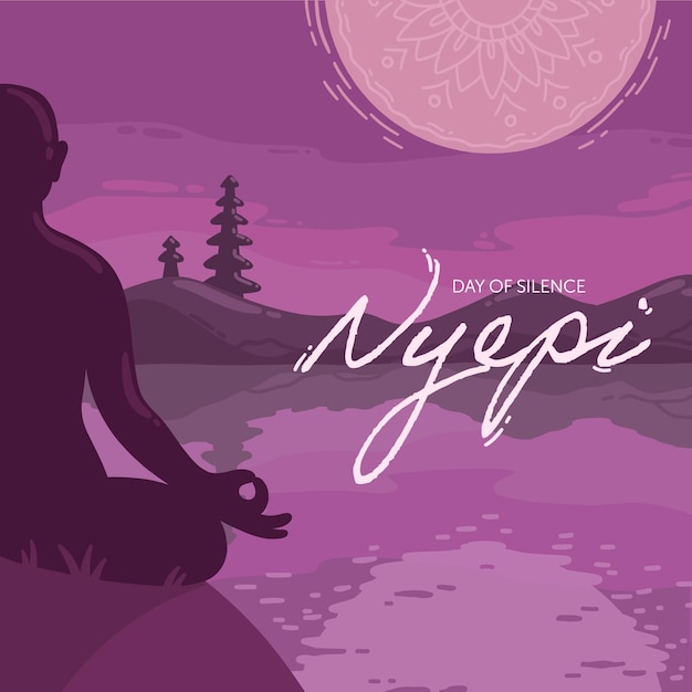 Vettore gratuito illustrazione disegnata a mano di celebrazione di nyepi