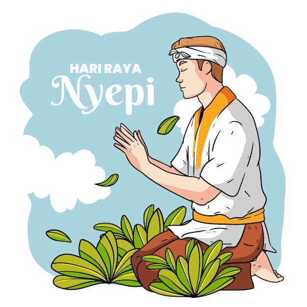 Illustrazione di nyepi disegnata a mano.