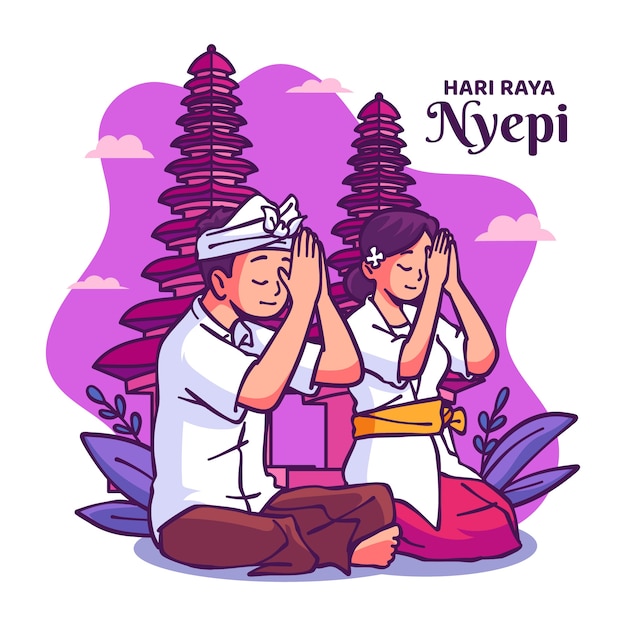 Vettore gratuito illustrazione di nyepi disegnata a mano