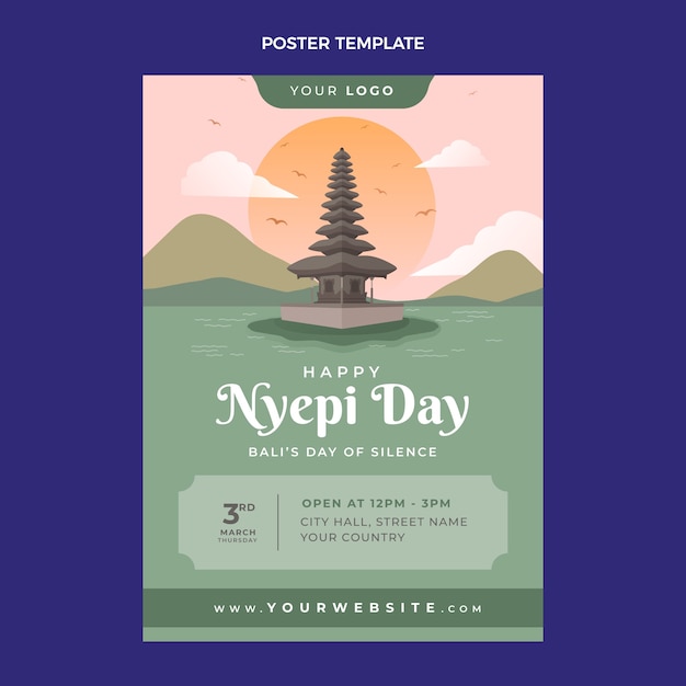 Vettore gratuito modello di poster verticale nyepi disegnato a mano