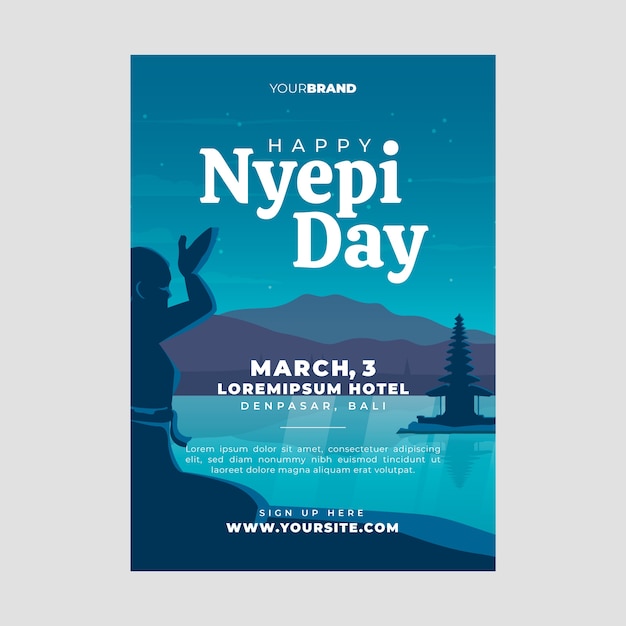 Modello di poster verticale nyepi disegnato a mano