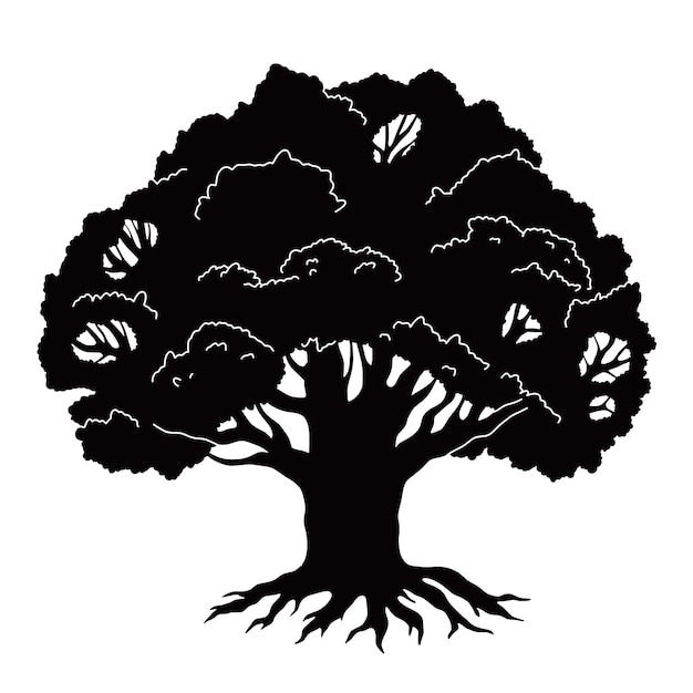 無料ベクター 手描きの樫の木のシルエット