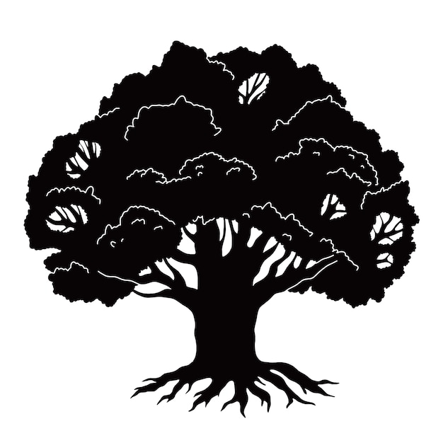 Hand drawn oak tree silhouette